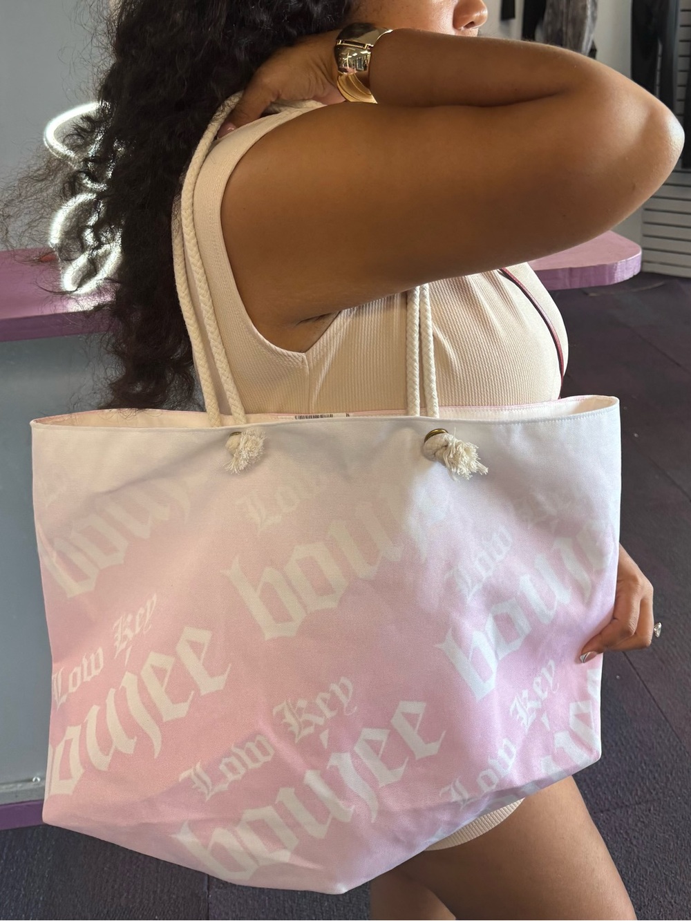 Pastel Pink Ombre Canvas Tote Bag with Rope Handles